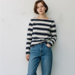 Talbots Plus Size 2X Classic Navy and White Striped Blouse with zipper